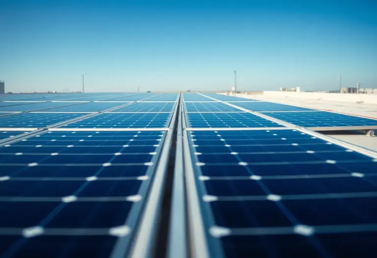 Nahaufnahme Solarmodule auf Flachdach Industrie